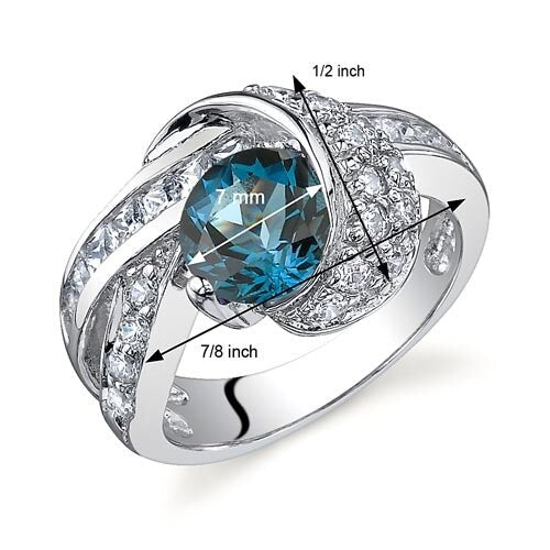 London Blue Topaz Ring Sterling Silver Round Shape 1.5 Carats