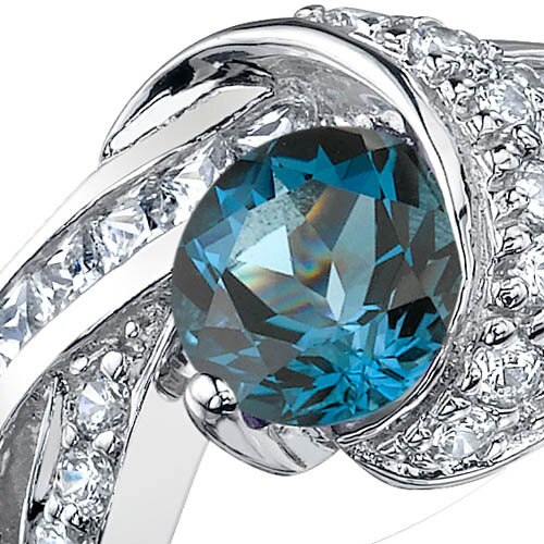 London Blue Topaz Ring Sterling Silver Round Shape 1.5 Carats