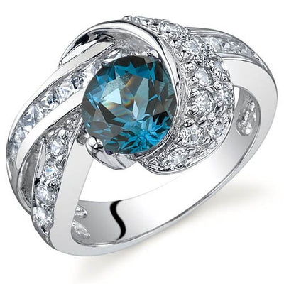 London Blue Topaz Ring Sterling Silver Round Shape 1.5 Carats