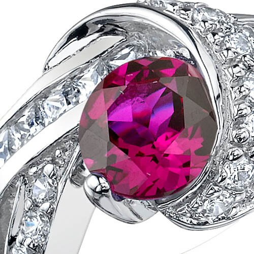 Created Ruby Ring Sterling Silver Round Shape 1.75 Carats