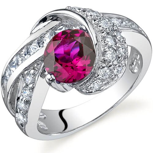 Created Ruby Ring Sterling Silver Round Shape 1.75 Carats