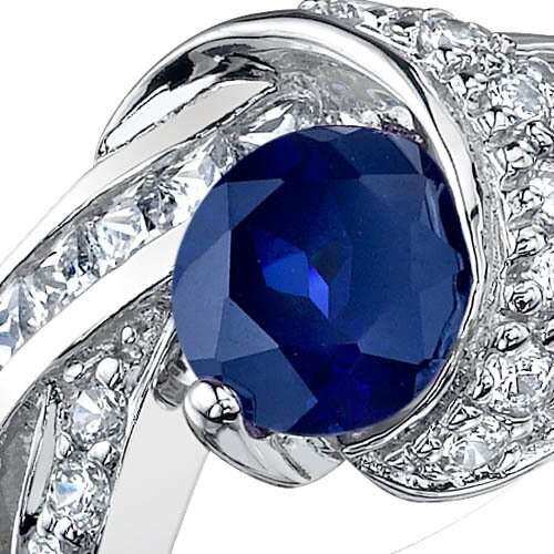 Blue Sapphire Ring Sterling Silver Round Shape 1.75 Carats