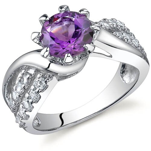 Amethyst Ring Sterling Silver Round Shape 1.25 Carats