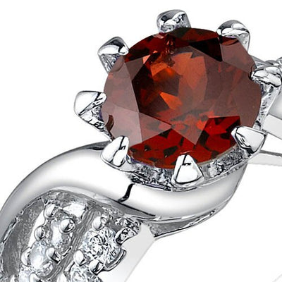 Garnet Ring Sterling Silver Round Shape 1.5 Carats