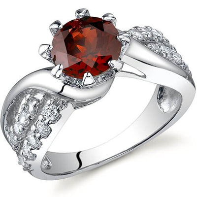 Garnet Ring Sterling Silver Round Shape 1.5 Carats