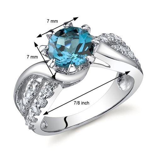 London Blue Topaz Ring Sterling Silver Round Shape 1.5 Carats