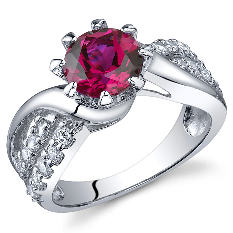 Created Ruby Round Cut Sterling Silver Ring Size 6