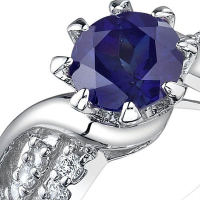 Blue Sapphire Ring Sterling Silver Round Shape 1.75 Carats