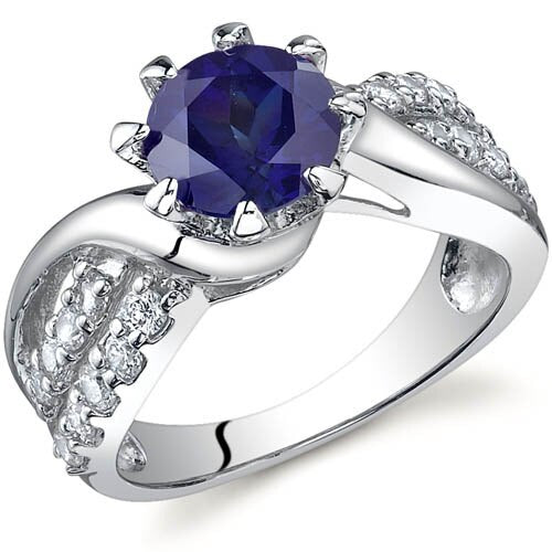 Blue Sapphire Ring Sterling Silver Round Shape 1.75 Carats