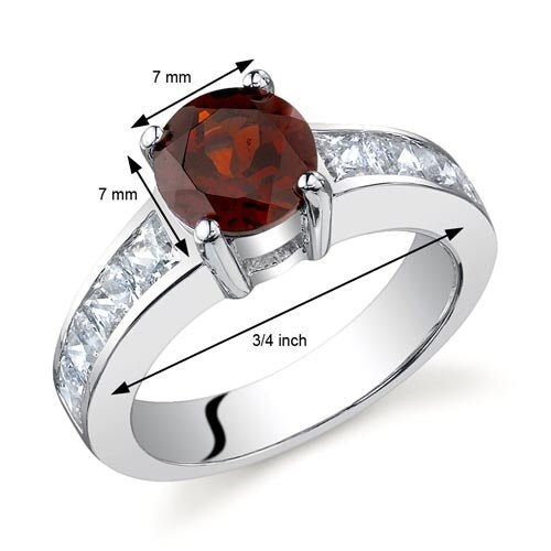 Garnet Ring Sterling Silver Round Shape 1.5 Carats