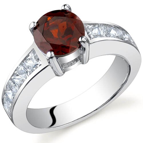 Garnet Ring Sterling Silver Round Shape 1.5 Carats