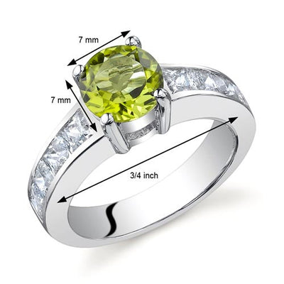 Peridot Round Cut Sterling Silver Ring Size 6