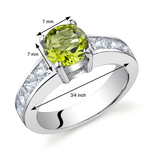 Peridot Round Cut Sterling Silver Ring Size 6