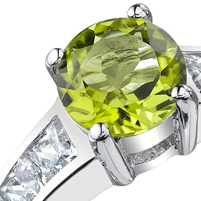 Peridot Round Cut Sterling Silver Ring Size 6