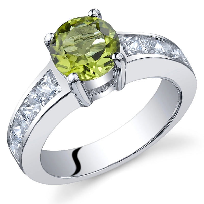 Peridot Round Cut Sterling Silver Ring Size 7