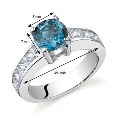 London Blue Topaz Ring Sterling Silver Round Shape 1.5 Carats