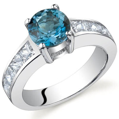 London Blue Topaz Ring Sterling Silver Round Shape 1.5 Carats