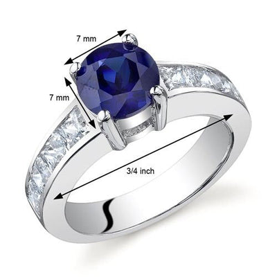 Blue Sapphire Ring Sterling Silver Round Shape 1.75 Carats