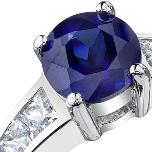 Blue Sapphire Ring Sterling Silver Round Shape 1.75 Carats