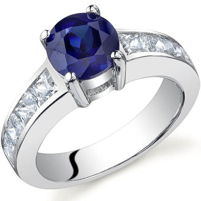 Blue Sapphire Ring Sterling Silver Round Shape 1.75 Carats