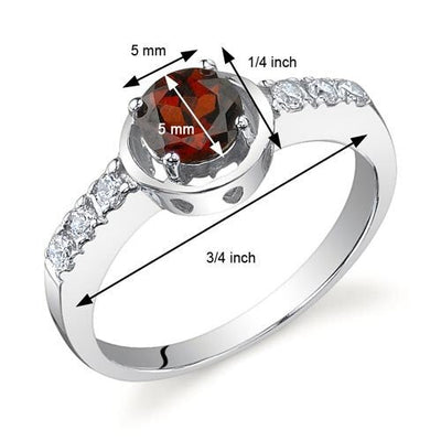 Garnet Ring Sterling Silver Round Shape 0.75 Carats