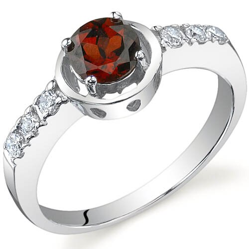 Garnet Ring Sterling Silver Round Shape 0.75 Carats