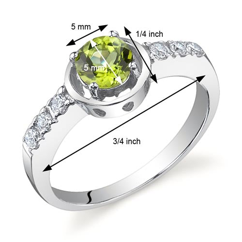 Peridot Round Cut Sterling Silver Ring Size 9