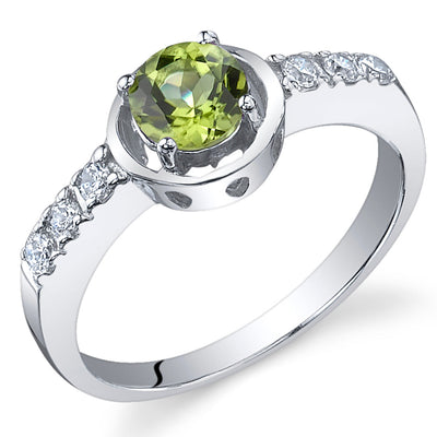 Peridot Round Cut Sterling Silver Ring Size 8