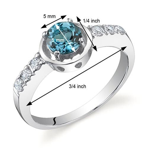 London Blue Topaz Ring Sterling Silver Round Shape 0.5 Carats