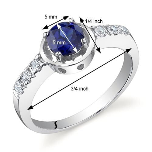 Blue Sapphire Ring Sterling Silver Round Shape 0.75 Carats