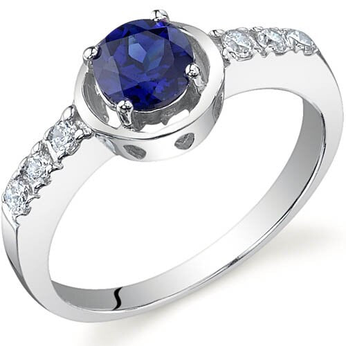 Blue Sapphire Ring Sterling Silver Round Shape 0.75 Carats