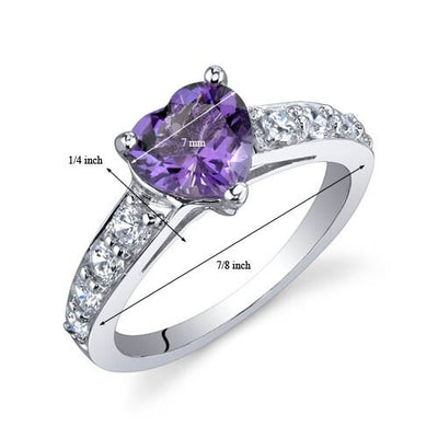 Amethyst Ring Sterling Silver Heart Shape 1 Carats