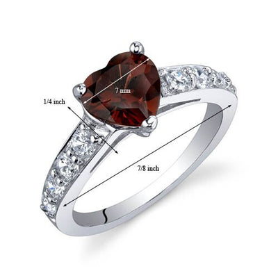 Garnet Ring Sterling Silver Heart Shape 1.5 Carats