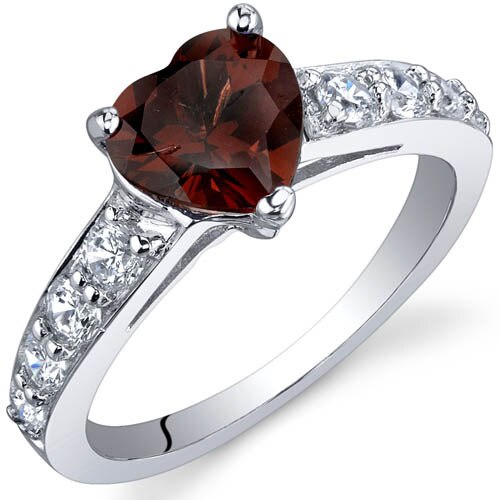 Garnet Ring Sterling Silver Heart Shape 1.5 Carats