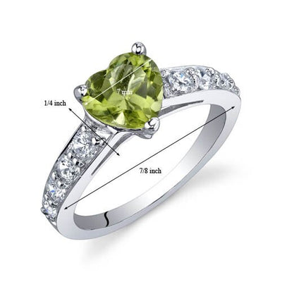 Peridot Ring Sterling Silver Heart Shape 1.25 Carats