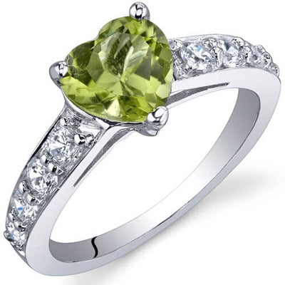 Peridot Ring Sterling Silver Heart Shape 1.25 Carats