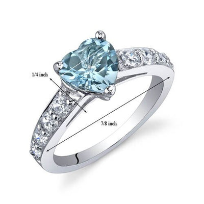 Swiss Blue Topaz Ring Sterling Silver Heart Shape 1.5 Carats