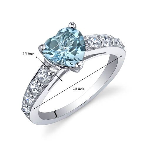 Swiss Blue Topaz Ring Sterling Silver Heart Shape 1.5 Carats