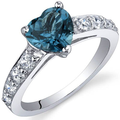 London Blue Topaz Ring Sterling Silver Heart Shape 1.25 Carats