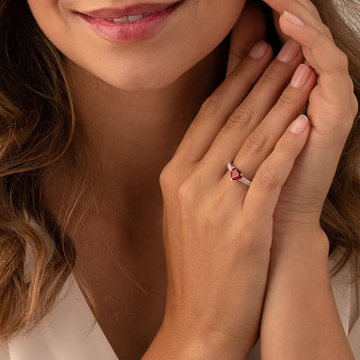 Ruby Ring Sterling Silver Heart Shape 1.5 Carats