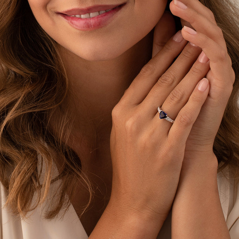 Blue Sapphire Ring Sterling Silver Heart Shape 1.75 Carats