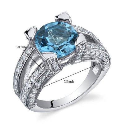 Swiss Blue Topaz Ring Sterling Silver Round Shape 3 Carats