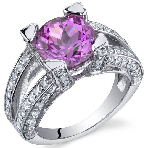 Pink Sapphire Ring Sterling Silver Round Shape 3.75 Carats