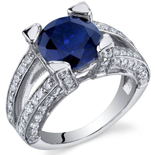 Blue Sapphire Ring Sterling Silver Round Shape 3.75 Carats