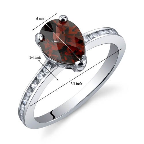 Garnet Ring Sterling Silver Pear Shape 1.25 Carats