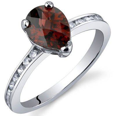 Garnet Ring Sterling Silver Pear Shape 1.25 Carats