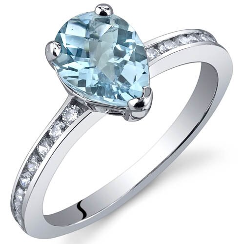 Swiss Blue Topaz Ring Sterling Silver Pear Shape 1.25 Carats