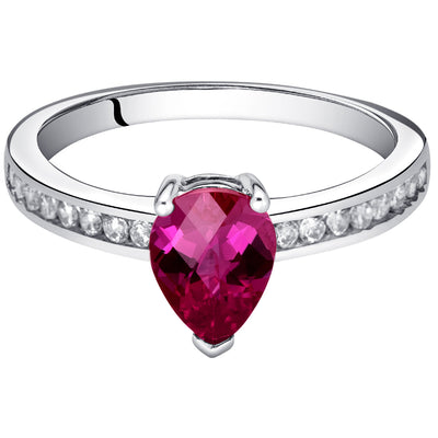 Created Ruby Pear Shape Sterling Silver Ring Size 7