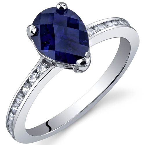 Blue Sapphire Ring Sterling Silver Pear Shape 1.5 Carats