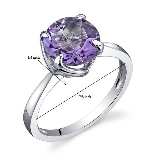 Amethyst Ring Sterling Silver Round Shape 1.75 Carats